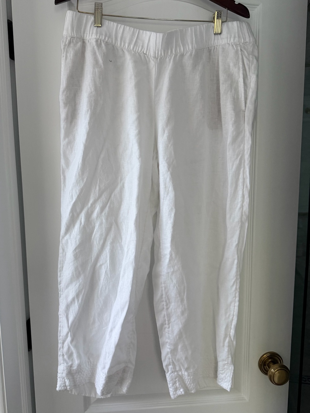 Pure Jill White 100% Linen Pull On Crop Pants Elastic Waist Pockets M - Picture 3 of 8